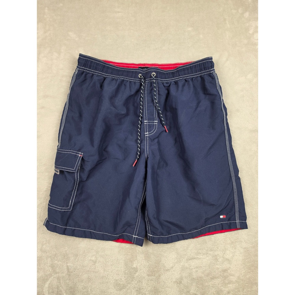 Tommy Hilfiger Swim Trunks Mens M Blue Cargo Pockets Mesh Lined Board Shorts